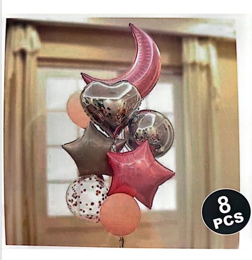 Conjunto de 8 globos - Mixtos con estrellas y luna